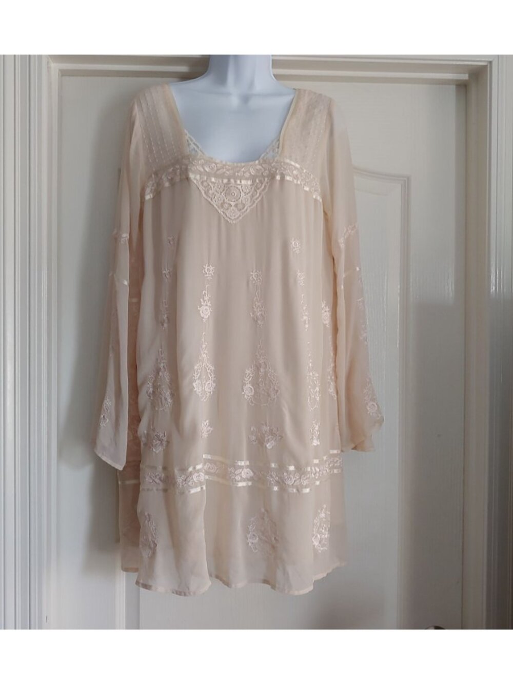 Free People Embroidered Dress Fairycore Festival Romantic Boho Ethereal M - Picture 2 of 15